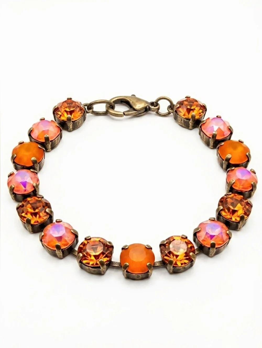 Autumn Nostalgia: Deep Orange In Swarovski Crystals In Class Tennis Bracelet
